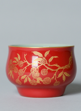 季少波龙泉青瓷功夫茶具全手工彩绘中国红色高端高颜值主人杯单个