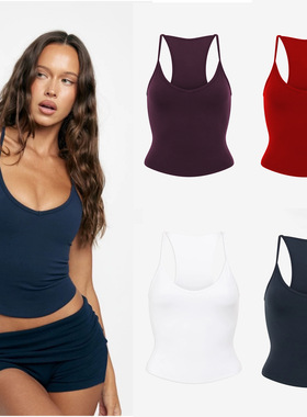 瑜伽运动健身背心女含胸垫高弹速干U领裸感舞蹈训练跑步吊带