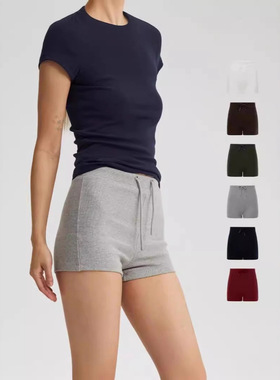 现货欧美辣妹健身夏高腰瑜伽包臀小短裤蜜桃臀女运动户外速干热裤