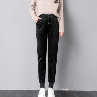 运动裤 加绒超长加厚高个子170束脚金丝绒双面绒加大码 女裤 加长版