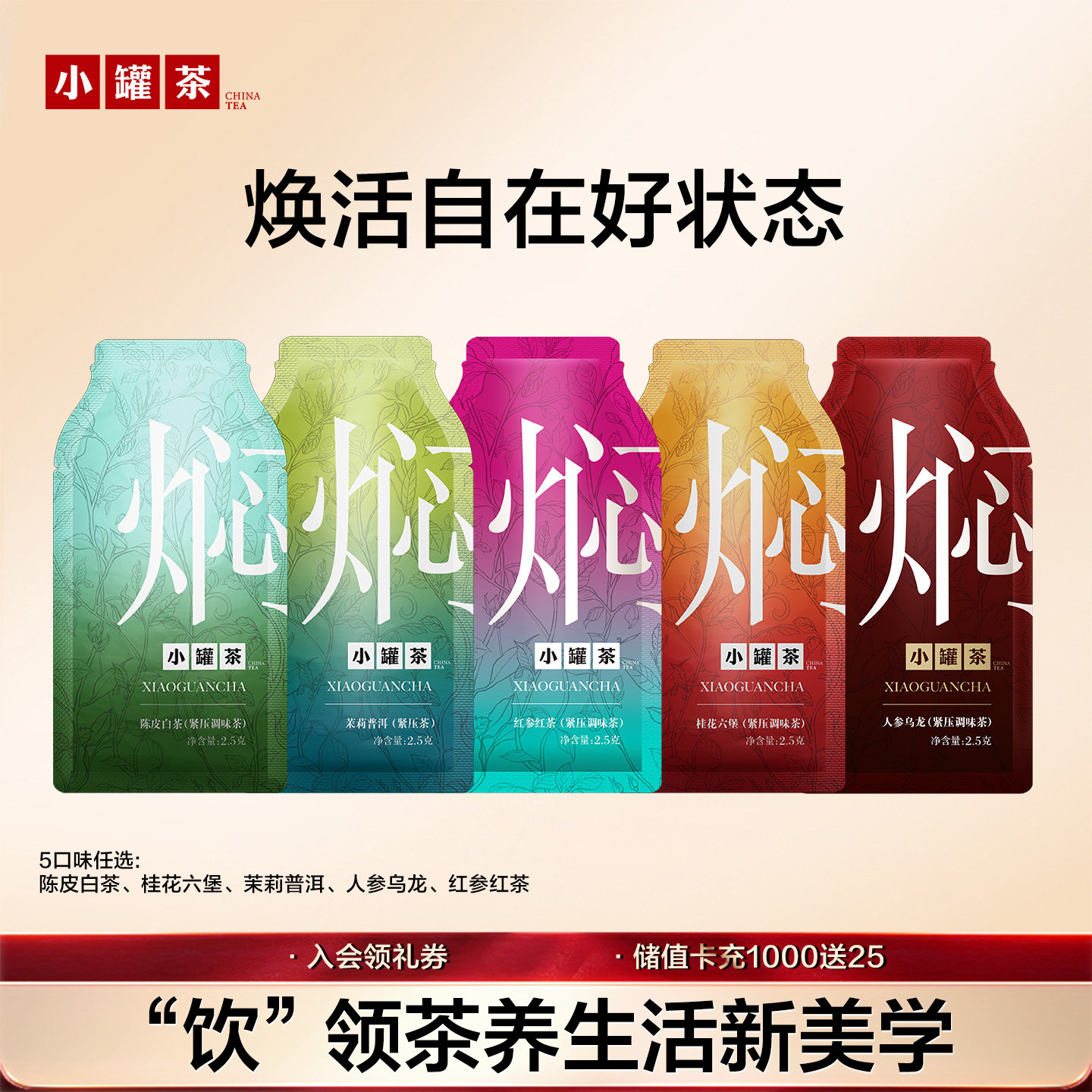 小罐茶焖泡系列焖泡茶陈皮白茶茉莉普洱桂花六堡5口味2.5g*5袋