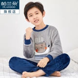 Фланелевая демисезонная детская пижама для мальчиков, флисовый удерживающий тепло коралловый бархатный комплект, увеличенная толщина, подходит для подростков