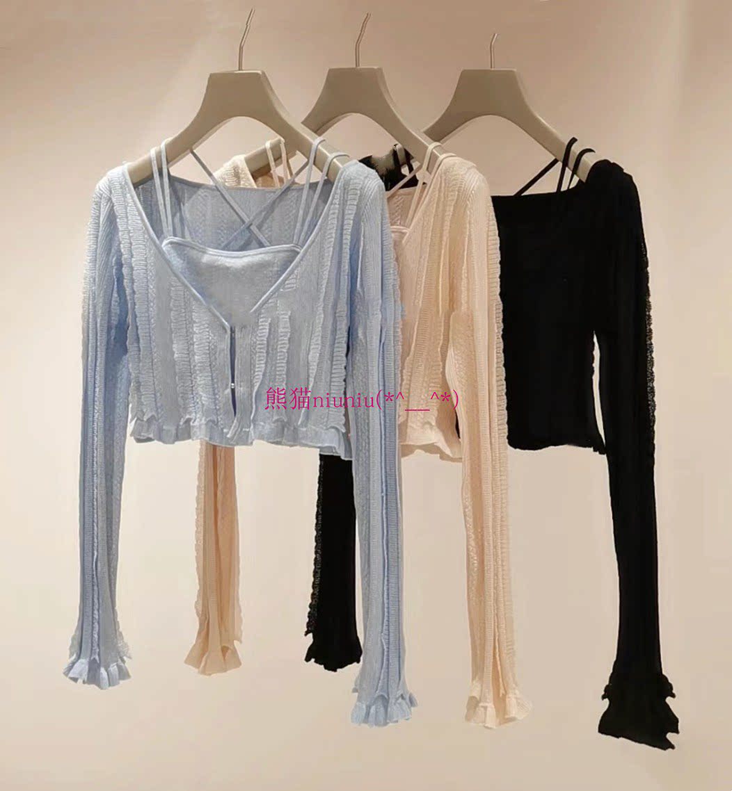 气质减龄！纯圆S家 抹胸吊带背心+短款针织开衫两件套