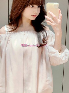 法式贵牌！原厂D推荐~S家 甜美一字领露肩泡泡袖雪纺薄纱衬衫上衣