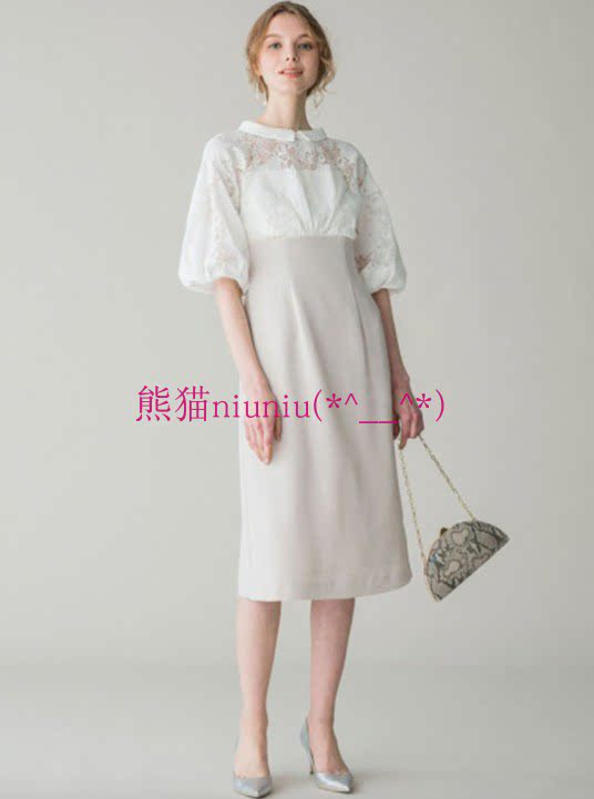 清爽好穿~现货轻奢贵牌 celfo*d 灯笼袖蕾丝拼接连衣裙CWFO192083