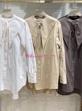 简约通勤风！原厂出~LB家 可拆系带娃娃领纯色长袖衬衫