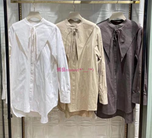 简约通勤风！原厂出~LB家 可拆系带娃娃领纯色长袖衬衫