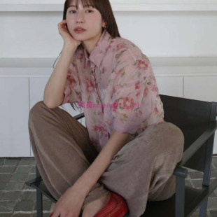 原厂出！松本惠奈C1ane 薄纱透视感翻领泡泡袖印花衬衫18122-4222