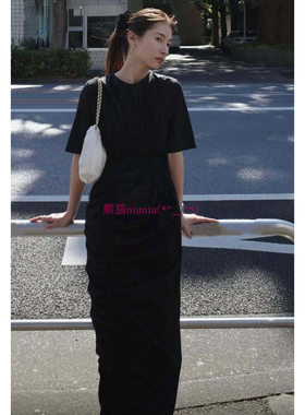 原厂追加！松本惠奈C1ane 圆领后开叉不对称褶皱连衣裙18112-5182