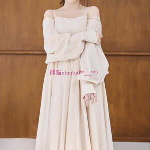 原厂出！小嶋阳菜H家 纯色翻领衬衫+吊带连衣裙两件套 1241305068