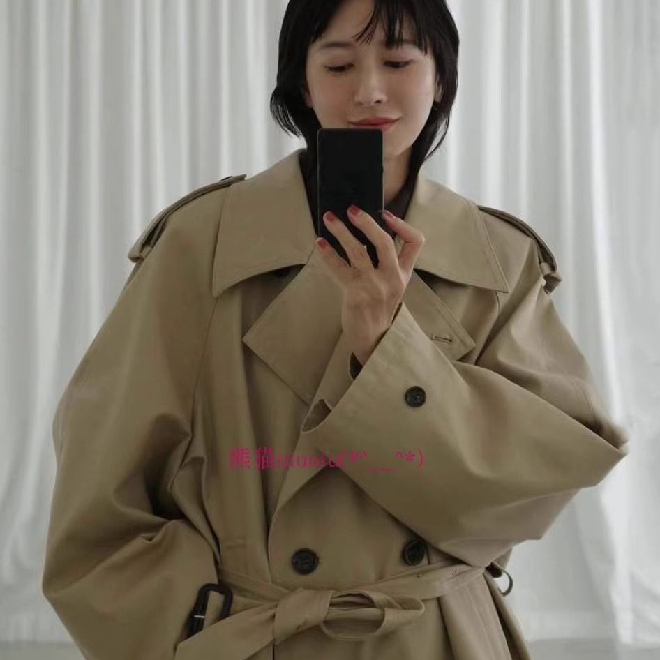 原厂追加!松本惠奈C1ane 双排扣束腰翻领短款风衣外套18103-0422