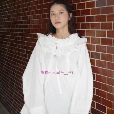 纯色宽松气质荷叶花边系带衬衫