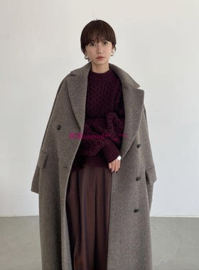 原厂独家！松本惠奈C1ane 经典羊毛绒翻领双排扣长款毛呢大衣外套