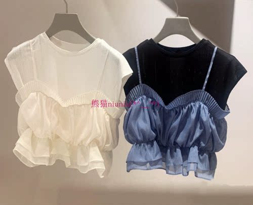 无袖针织上衣+吊带背心两件套