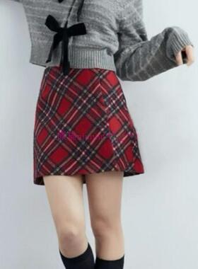 纯元贵牌！气质俏皮感~LB家 粗纱菱形格纹高腰半身裙裤