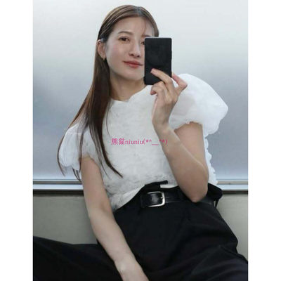 纯色泡泡袖褶皱层叠薄纱衬衫上衣