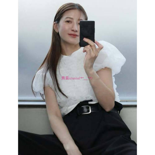纯色泡泡袖褶皱层叠薄纱衬衫上衣