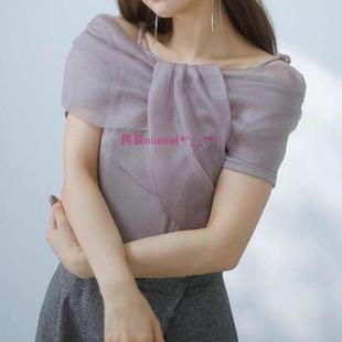 温柔 蝴蝶结薄纱拼接露肩吊带衬衫 纯元 S家 现货 法式