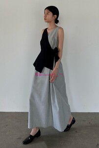 纯圆款~松本惠奈C1ane 小众设计V领拼接侧边系带连衣裙14112-5292