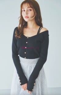 0224126002 甜美纯欲风 原厂贵牌D家 交叉绑带露肩罗纹长袖 针织衫