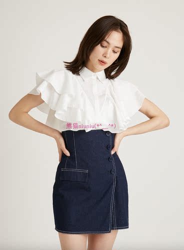 甜美抽绳收腰荷叶边翻领无袖衬衫