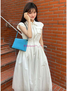 原厂追加！法式贵牌~现货B家 通勤风纯色翻领收腰拉链连衣裙OP111
