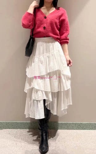纯色高腰不规则分层蛋糕半身裙