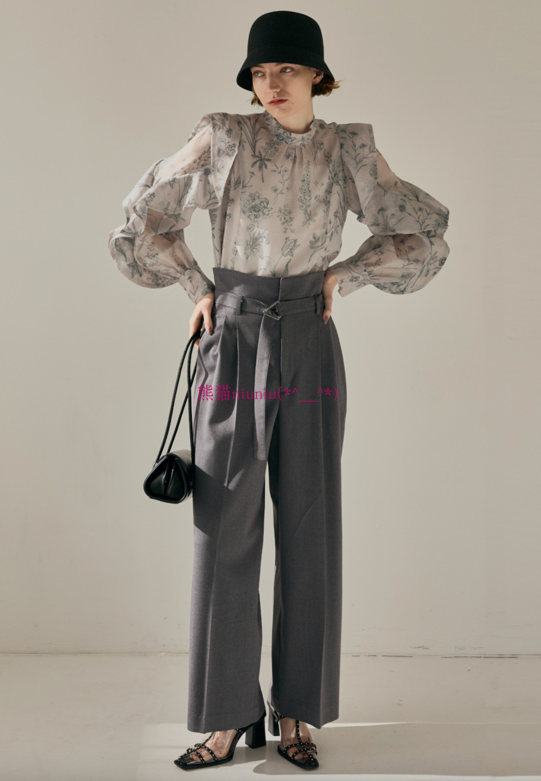 高腰直筒休闲垂感配腰带阔腿裤