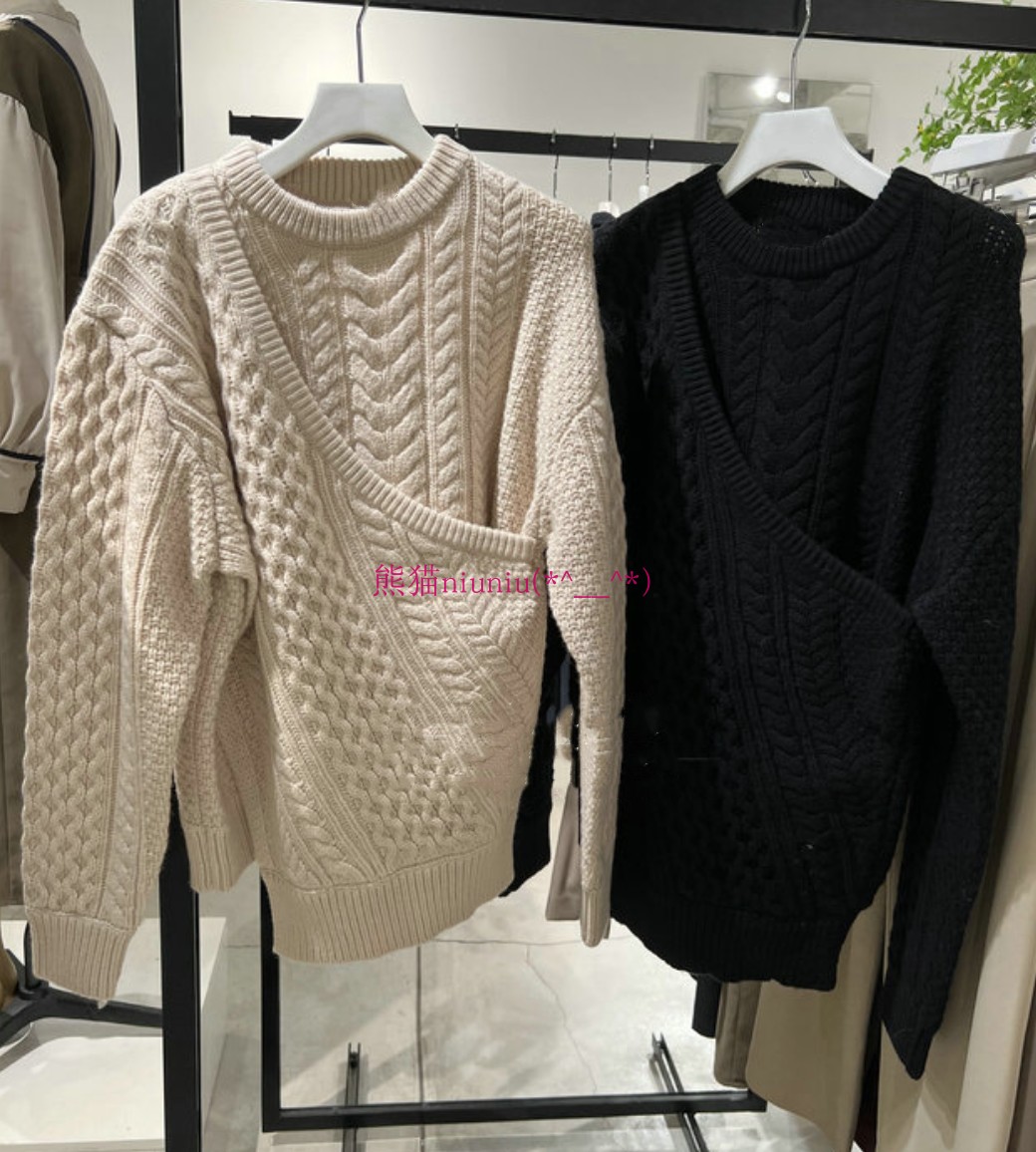 纯圆独家！松本惠奈C1ane 假两件不对称麻花羊毛针织衫13106-2132