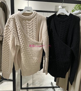 纯圆独家！松本惠奈C1ane 假两件不对称麻花羊毛针织衫13106-2132