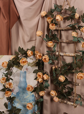 秋色复古仿真牡丹藤条美式假花装饰花藤仿生客厅空调管道遮丑缠绕