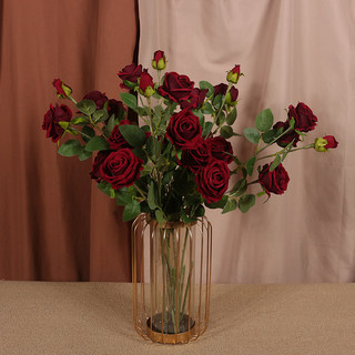 5头绒布高品质玫瑰花假花仿真花单支 红色高枝客厅仿生花束摆件