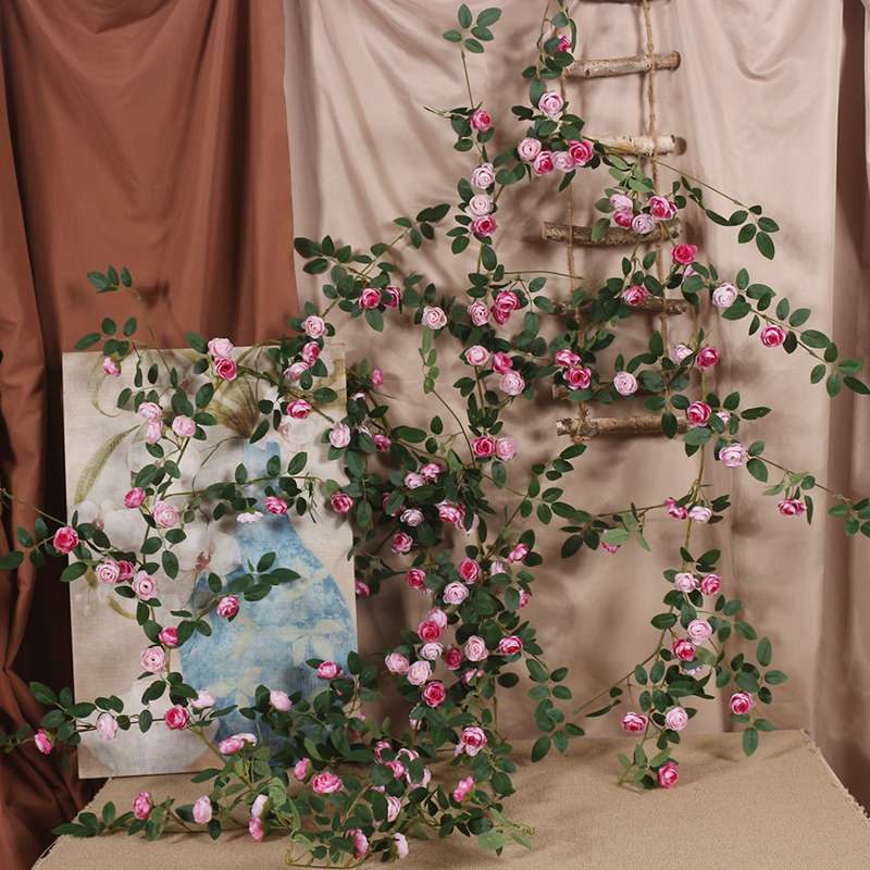 加长款假花仿真藤蔓花小茶苞藤条小清新粉色遮丑花藤装饰管道遮挡