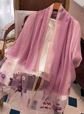 【紫色海棠花】75X175高档丝巾围巾女士披肩新款优雅气质（097）