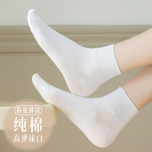 100%纯棉夏季薄款透气女短袜