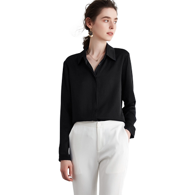 黑色醋酸缎面衬衫女轻奢高级感