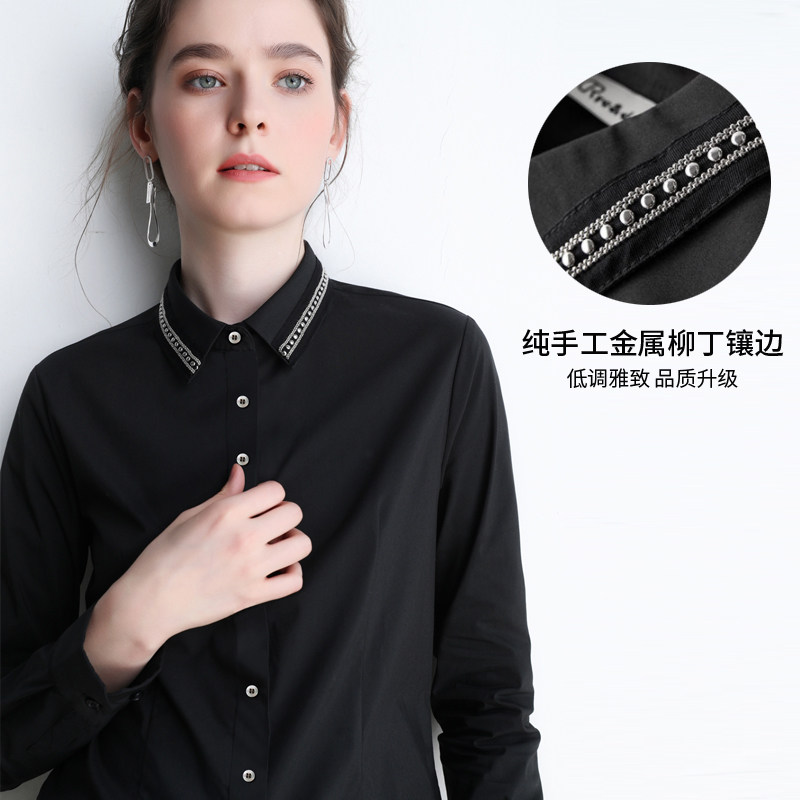 黑色衬衣女春装2024年新款上衣洋气春季寸衫气质打底时尚内搭衬衫