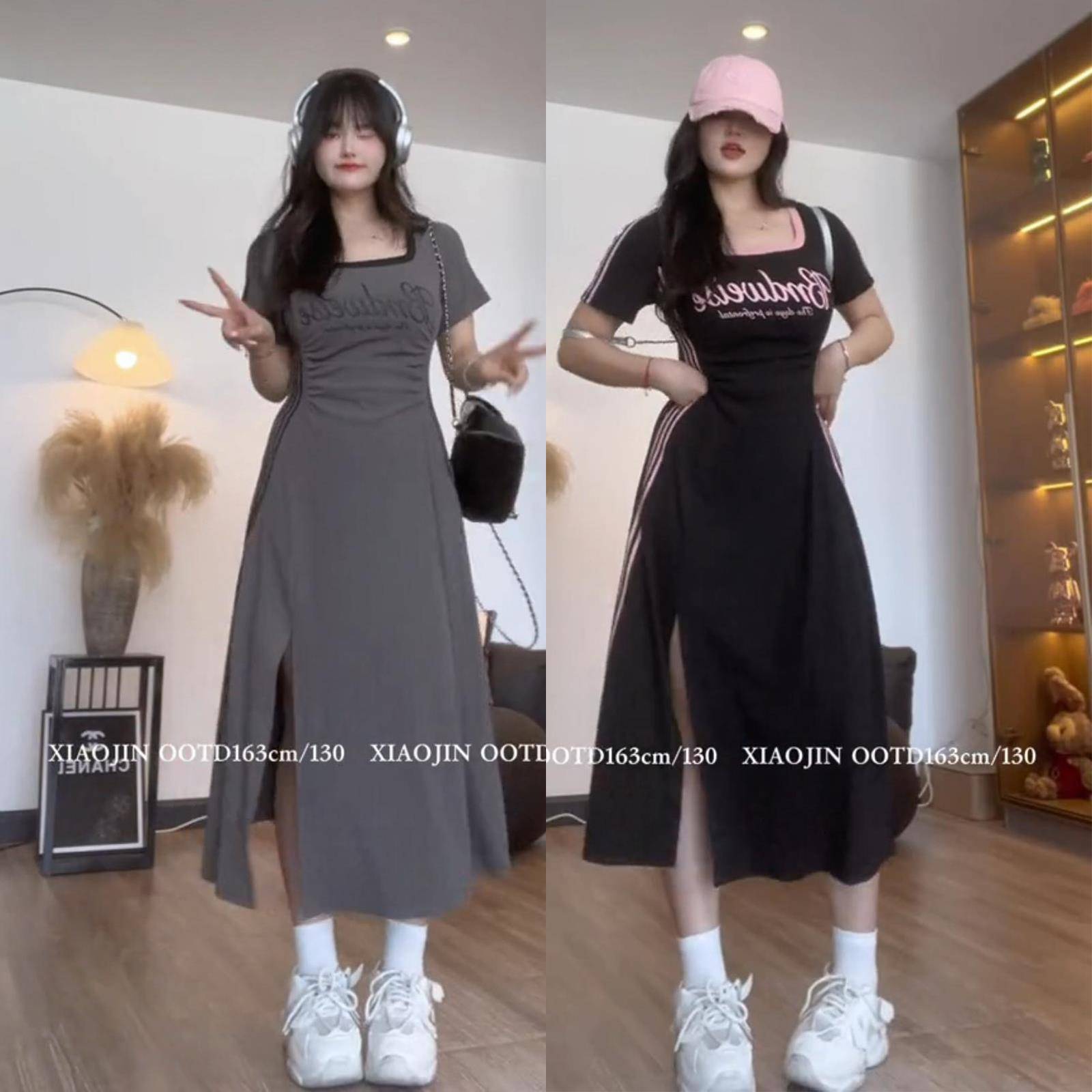大码闺蜜装梨形身材连衣裙女夏季胖mm显瘦掐腰纯欲辣妹a子裙子