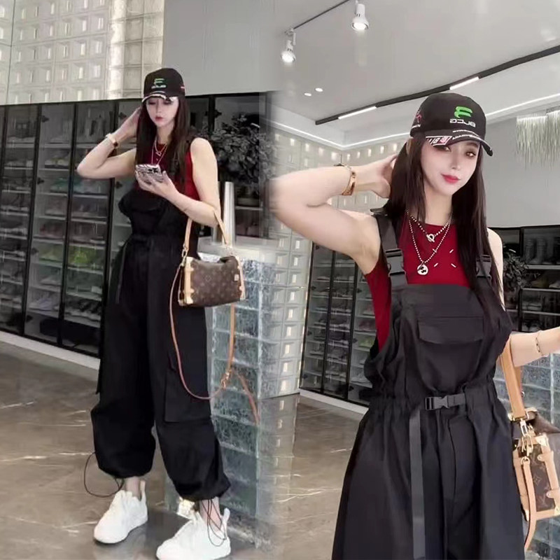 背带工装裤女2025新款春秋时尚抽绳收腰设计感显瘦高腰百搭连体裤