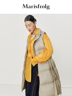 【90%白鹅绒】玛丝菲尔春季新款灰色羽绒马甲外套长款含腰带