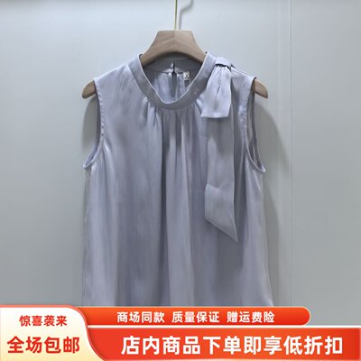 J262S055夏装2026女新款时尚休闲无袖蝴蝶结挂脖衬衫背心上衣小衫