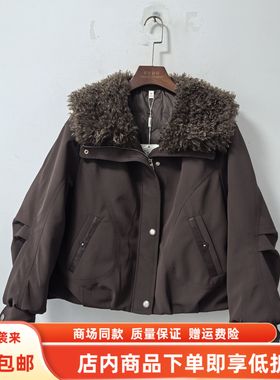 Z98002冬装2025女款时尚羊羔毛翻领加厚白鸭绒派克服羽绒服短外套