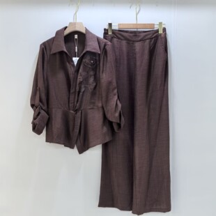 时尚 2026女新款 花朵翻领衬衫 高腰阔腿裤 帷衣26A 两件套裤 212春装