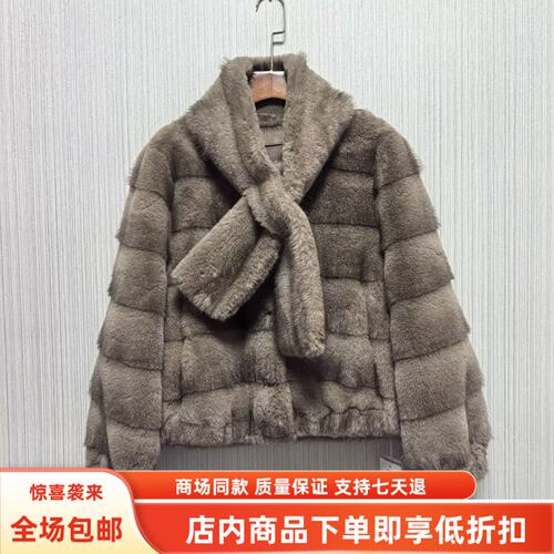 JMY8879冬装2026女新款时尚环保皮草配围脖加厚皮毛一体短款外套