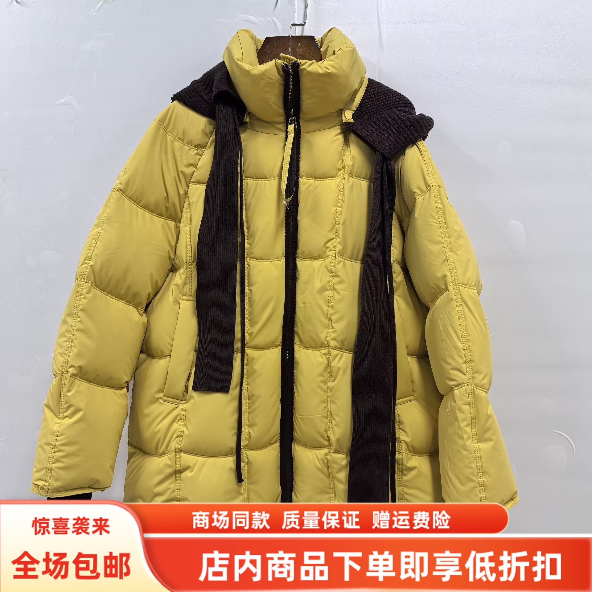 菲姿彩L-M25M58冬装2025女款休闲白鸭绒中长针织连帽羽绒服短外套