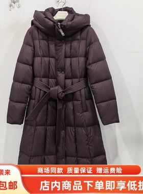 雪中奥99129冬装2025女款时尚休闲白鸭绒连帽长款系带羽绒服外套