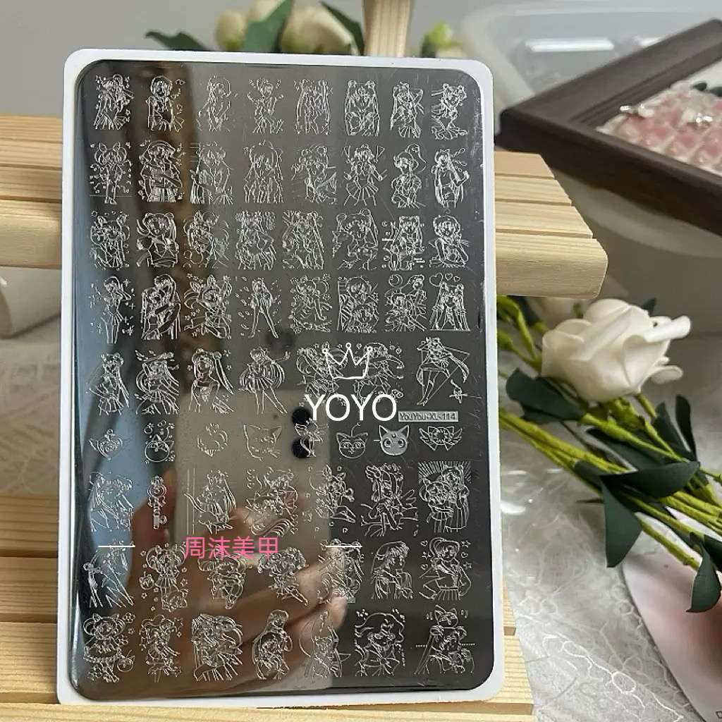 转转新款美甲钢板美少女图案精细唯美模具印花油转印板美甲工具