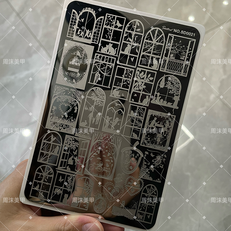 转转新款星尘美甲钢板猫窗图案精细唯美模具印花转印板美甲工具