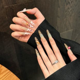 kitty貓咪可愛風豹紋穿戴甲法式 蝴蝶結美甲 AB豹紋
