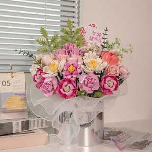 2025新款积木花束永生花朵手工单支益智拼装拼图6到12岁玩具礼物